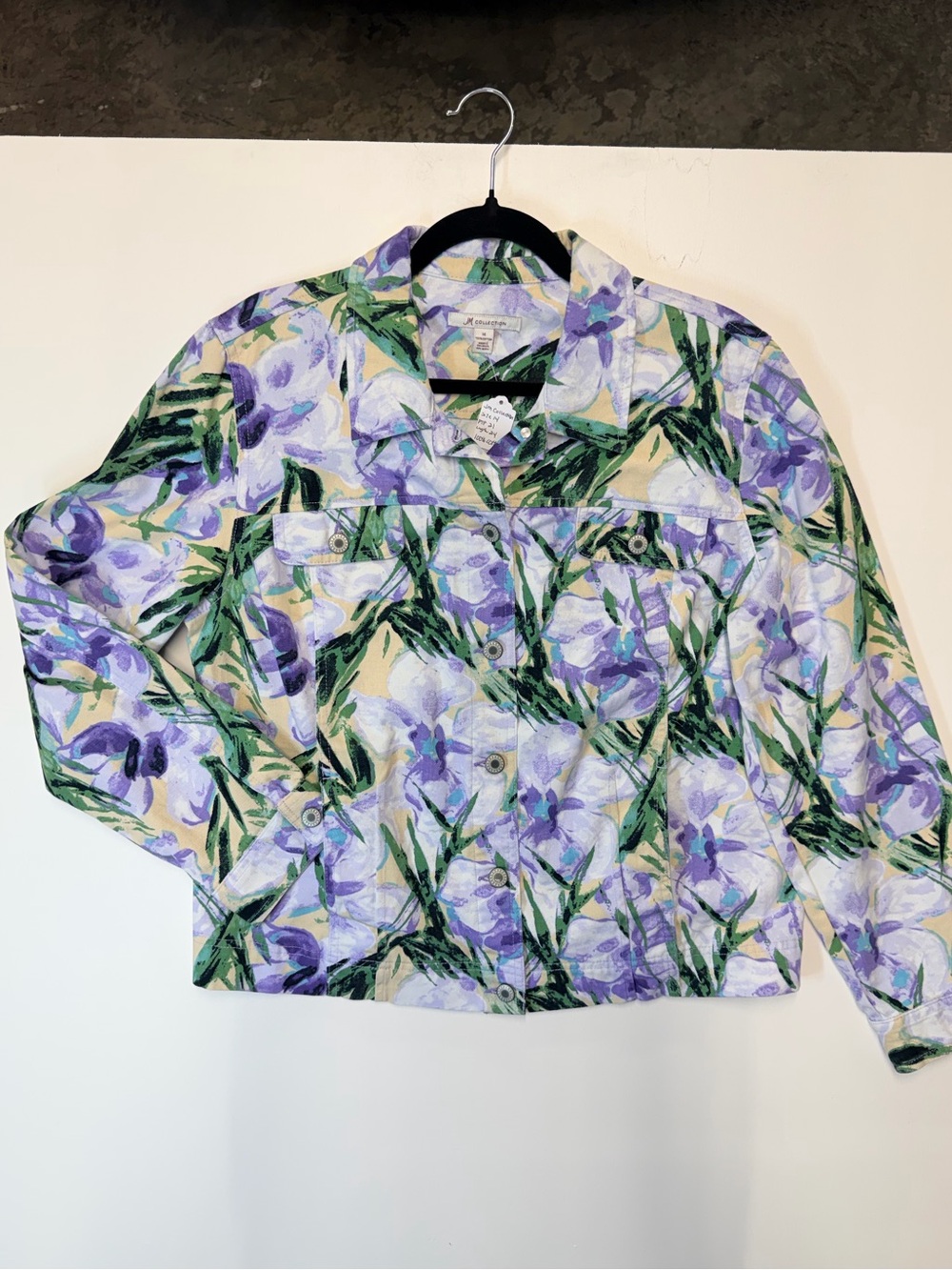 W114 JM Collection Multi-Color Abstract Print Denim Jacket